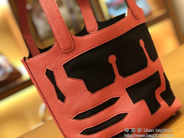 HERMES愛馬仕 Hermes petitH 限量版 唇膏粉togo black Toile 黑色 帆布 金釦 時尚手提包  Ama1038